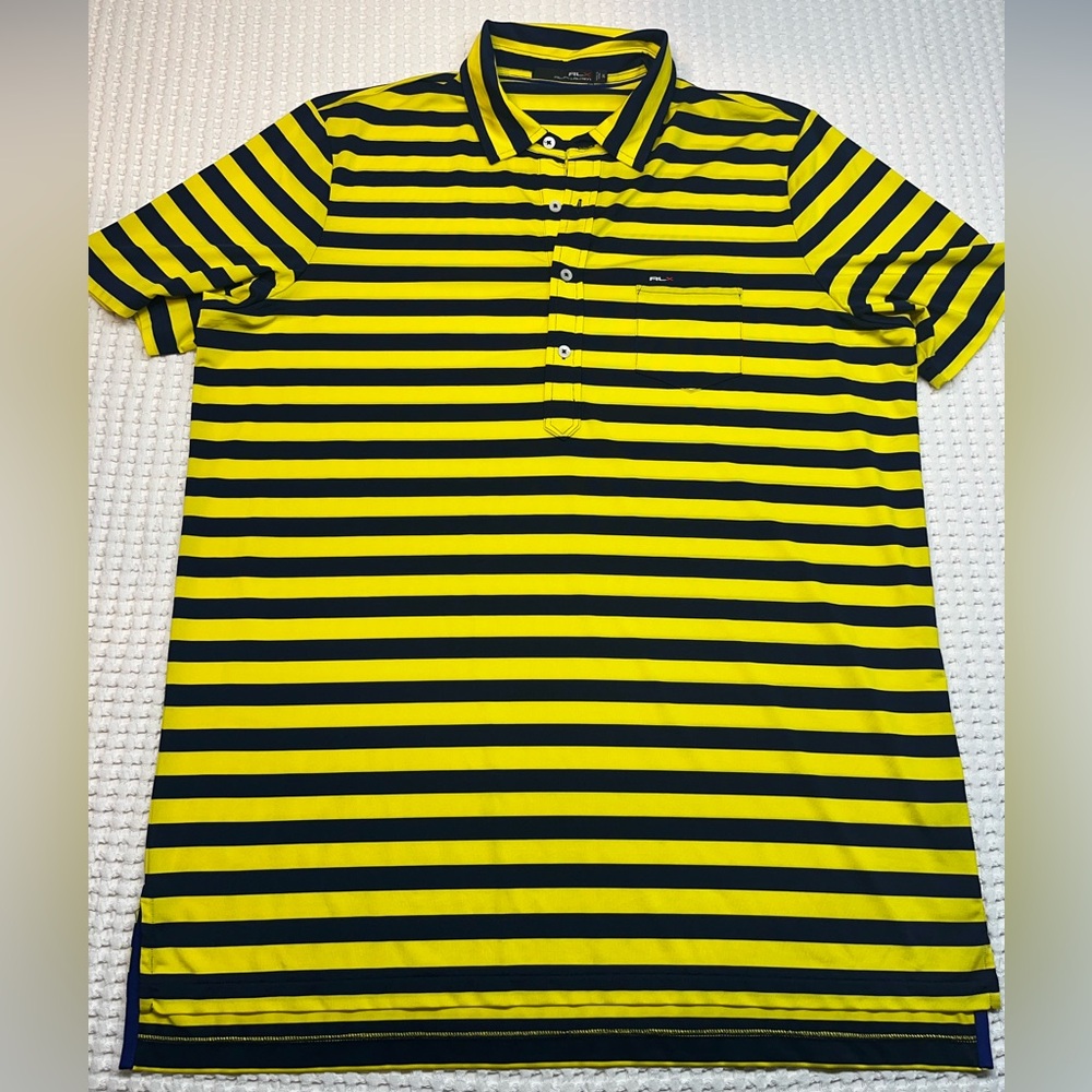 RLX Ralph Lauren Men's SZ XL Striped Blue And Yellow Polo Shirt Pre-Owned